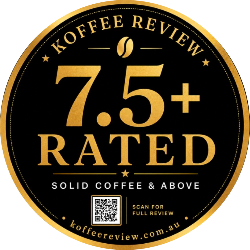 Koffee Review Sticker — awarded to cafés scoring 7.5 and above